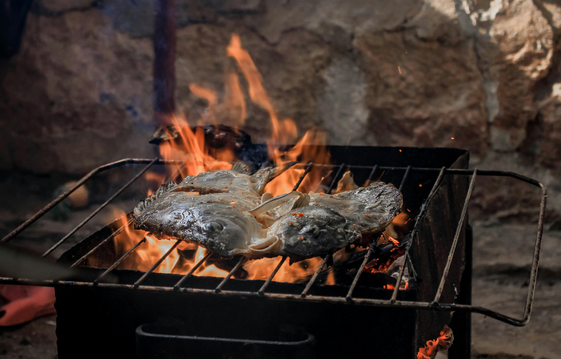 Grilling fish on a grill